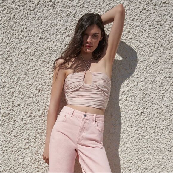 ZARA SATIN EFFECT DRAPED HALTER TOP - Picture 10 of 12